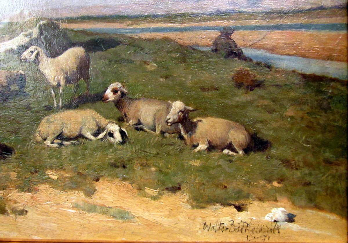 Walter Biddlecombe (1855-1903) Shepherd And His Flock In The Durance Valley-photo-3