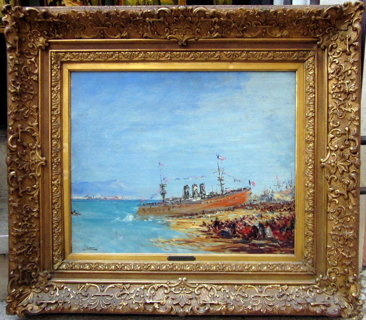 Félix Ziem (1821-1911) Le Lancement d'Un Navire Croiseur Cuirassé à Toulon-photo-2