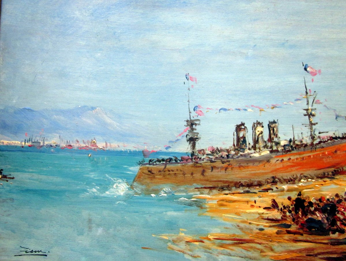 Félix Ziem (1821-1911) Le Lancement d'Un Navire Croiseur Cuirassé à Toulon-photo-4