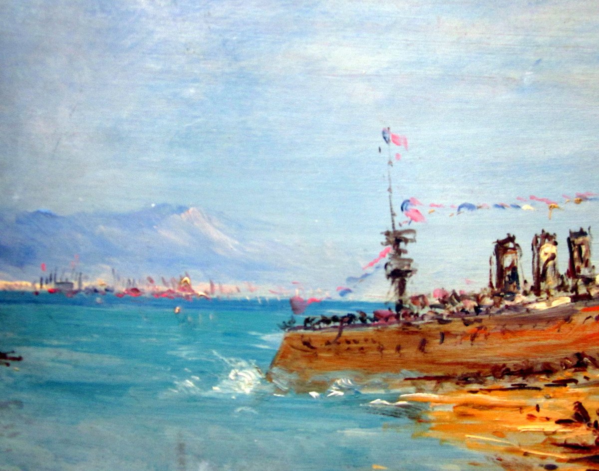 Félix Ziem (1821-1911) Le Lancement d'Un Navire Croiseur Cuirassé à Toulon-photo-2