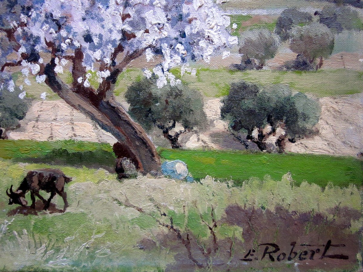 Etienne Robert (1875-1959) Chêvres et amandier en fleurs aux environs de la Sainte Baume-photo-2