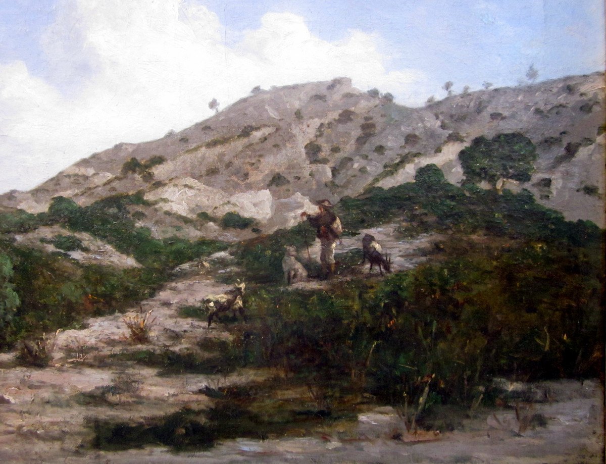 Joseph Suchet (1824-1896)  Goatherd And His Animals On The Heights Of Marseille-photo-4