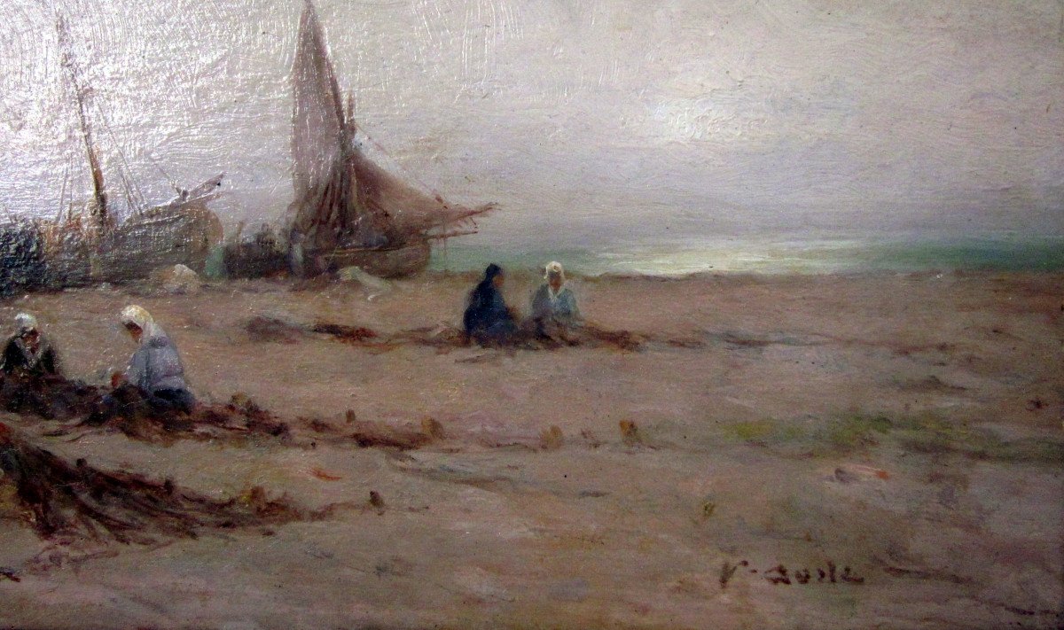 Victor Coste (1844-1923) Net Cleaners On The Beach-photo-2