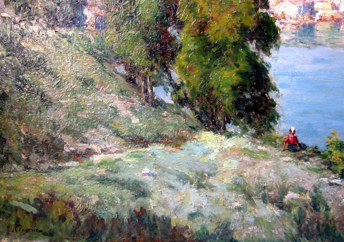 Jules Claverie (1858-1931) Martigues, Young Woman Sitting At The Edge Of The Pond Of Berre-photo-2
