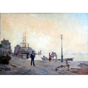 Paul Bistagne (1850-1886) Characters On The Quay