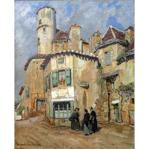 Jacques Martin Ferrières (1893-1972) Les Commères Devant l'épicerie Du Village