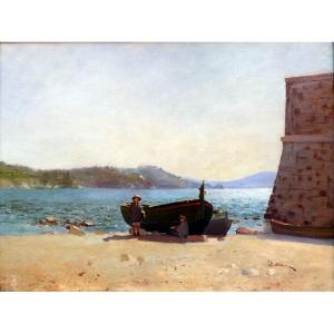 Louis Nattero (1870-1915) On Mourillon Beach In Toulon