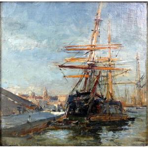 Raphaël Ponson (1835-1904) Schooners In The Old Port Of Marseille