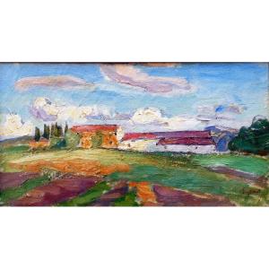 René Seyssaud (1867-1952) La Ferme Longue Aux Camphoux à Lagnes Dans Le Vaucluse