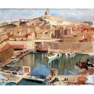 Renée Jullien (1903-1999) Vue Plongeante Sur Le Bassin Du Carénage à Marseille