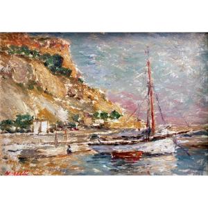 Horace Richebé (1871-1958) Tartane Dans Le Port De Cassis