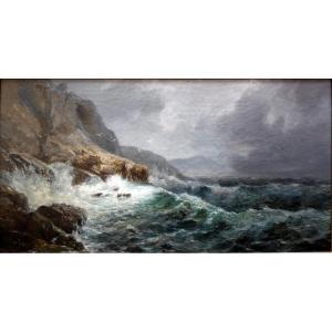 Raphaël Ponson (1835-1904) Bord De Mer Par Temps d'Orage