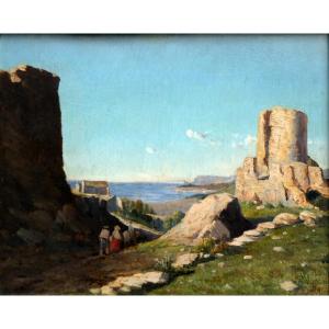 Louis Edouard Cauvin (1816-1900) Vieilles Ruines Sur Les Hauteurs des Environs De Toulon