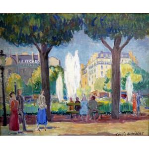 Louis Audibert (1880-1983) Paris, Square Animé Devant l'Immeuble Du Figaro