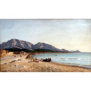 Raphaël Ponson (1835-1904) Pêcheurs Sur La Plage De Bonneveine à Marseille