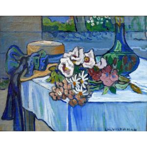 Louis Mathieu Verdilhan (1875-1928) Nature Morte aux fleurs des champs et au chapeau de paille