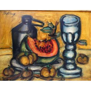 Franz Priking (1929-1979) Nature morte à la pastèque