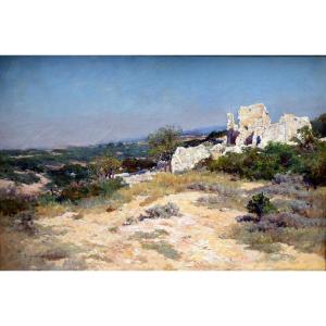 Théophile Décanis (1847-1917) Vieilles ruines dans un Paysage de Provence 