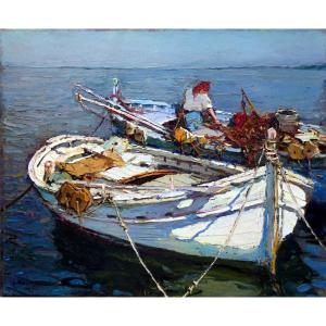 Louis Bonamici (1878-1966) Barques de pêche au Lavandou