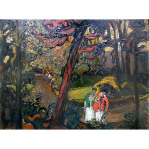 François Marius Berthet (1885-1941) Promeneurs dans un sous-bois