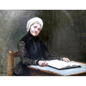 Pierre Grivolas (1823-1906) La vieille provençale au registre ouvert