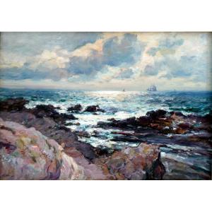 Jean-Baptiste Olive (1848-1936) Bord de mer au ciel tourmenté