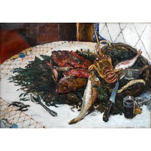 Marcel Leprin (1891-1933) Nature morte aux poissons de La Bouillabaisse