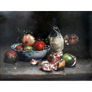 Jean-baptiste Olive (1848–1936) Still Life With Burst Pomegranates