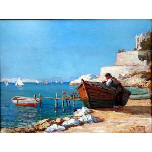 Michel Vilalta (1871–1942) Fisherman Leaning On His Boat On The Corniche In Marseille