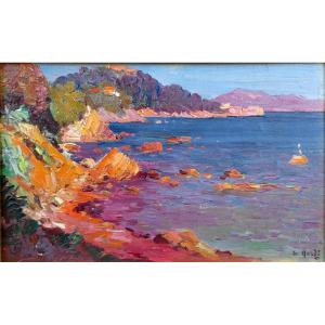François Nardi (1861-1936) Toulon, bord de mer au Cap Brun