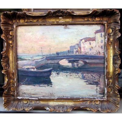 Edouard Ducros (1856-1936) Pont Sur Le Canal De Martigues