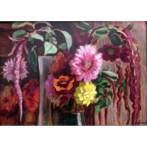 Alfred Lesbros (1873-1940) Bouquet De Fleurs - Amarantes