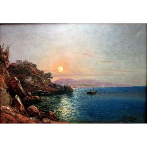 Louis Nattéro (1870-1915) Crépuscule Sur Le Littoral Varois - Environs De Toulon