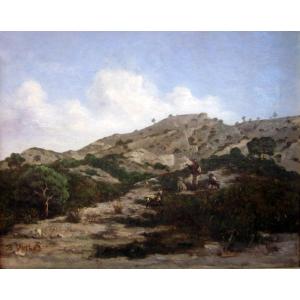 Joseph Suchet (1824-1896) Chevrier et ses bêtes sur les hauteurs de Marseille