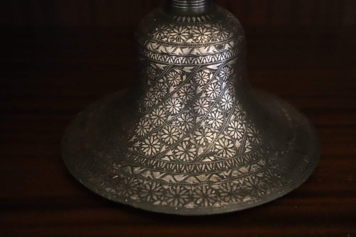 Large Base De Hookah (narguilé) En Bidri - Inde, Possiblement Deccan, 18ème-19ème Siècle-photo-3
