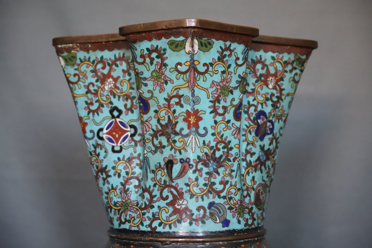 Vase Chinois En Bronze à émaux Cloisonnés - Chine, 19ème Siècle-photo-2