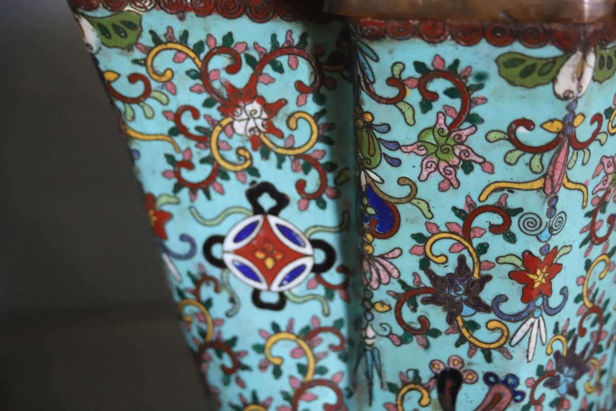 Vase Chinois En Bronze à émaux Cloisonnés - Chine, 19ème Siècle-photo-4