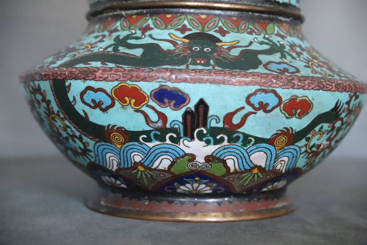 Vase Chinois En Bronze à émaux Cloisonnés - Chine, 19ème Siècle-photo-3