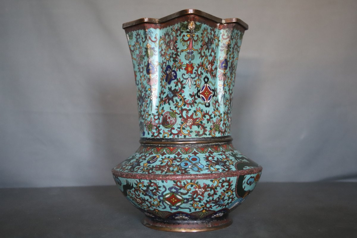 Vase Chinois En Bronze à émaux Cloisonnés - Chine, 19ème Siècle-photo-4