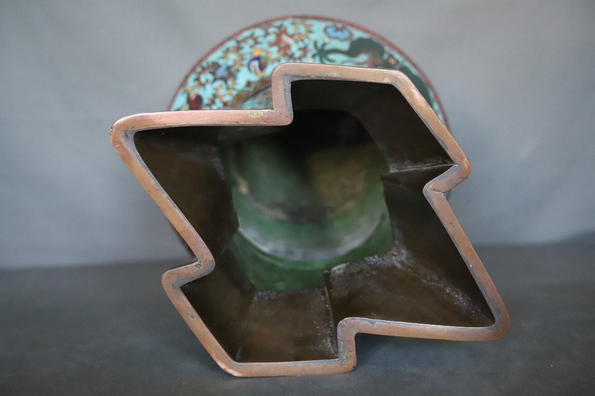 Vase Chinois En Bronze à émaux Cloisonnés - Chine, 19ème Siècle-photo-6
