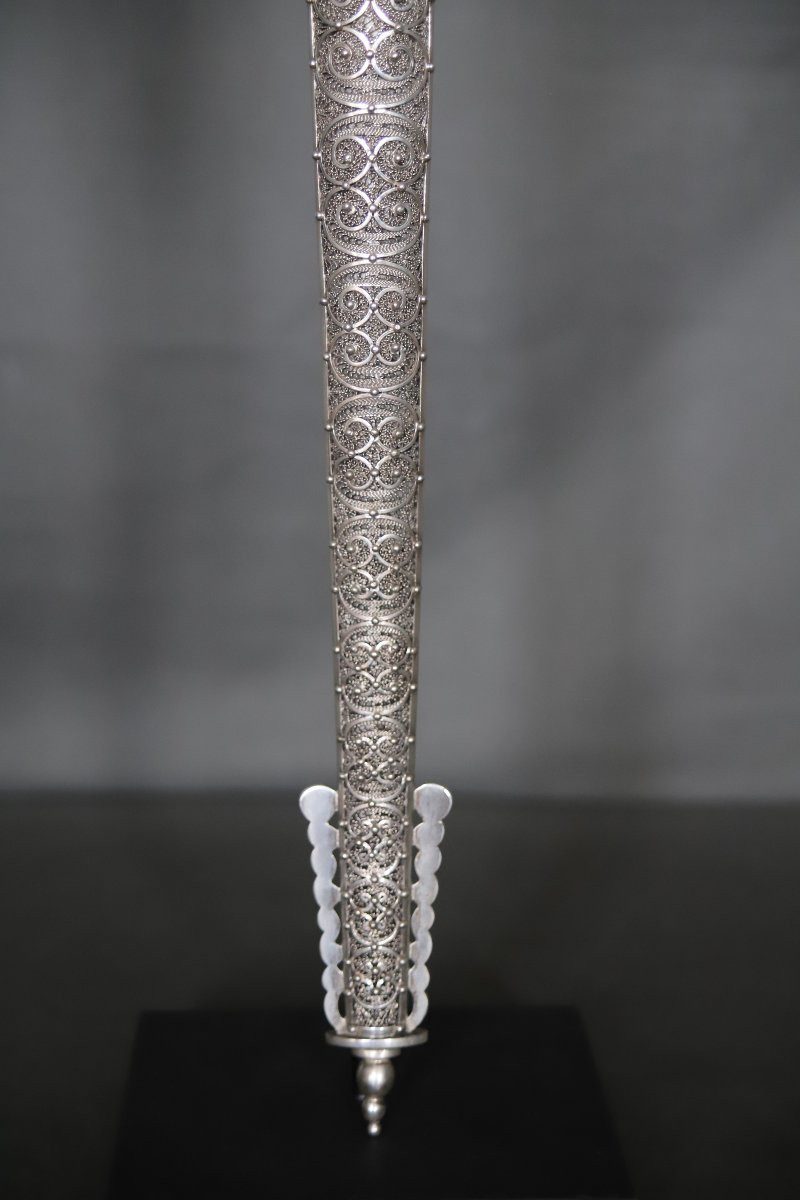 Moroccan Dagger Present All In Solid Silver - Morocco, 2nd Half Of The 20th Century-photo-7
