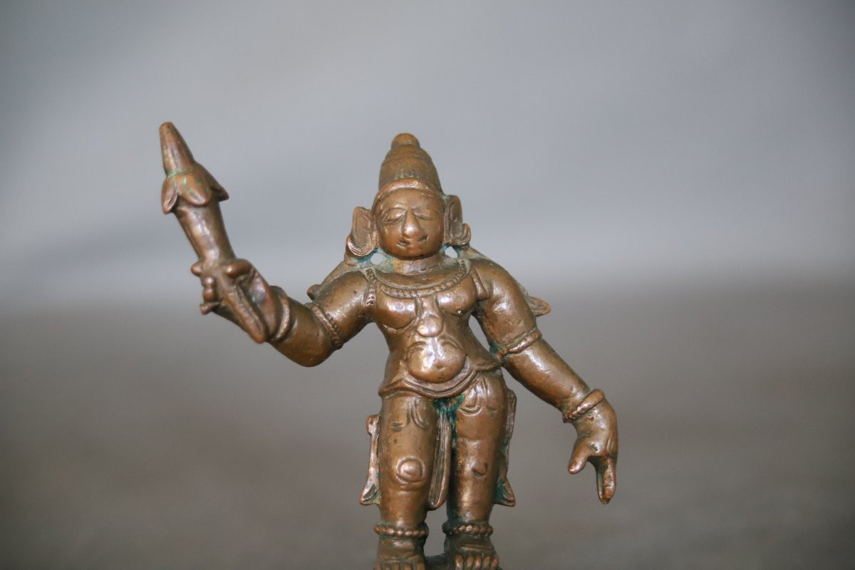 Petit Bronze Indien En Représentation De Skanda - Inde Du Sud, 19ème Siècle Ou Antérieur-photo-2
