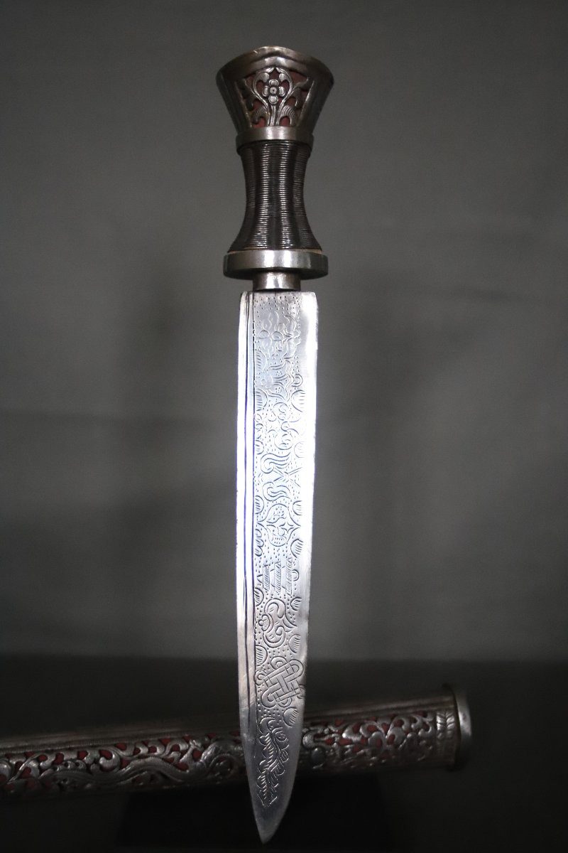 Openwork All-steel Dagger Known As Patag - Bhutan Or Tibet, 19th 1st Half 20th Century-photo-4
