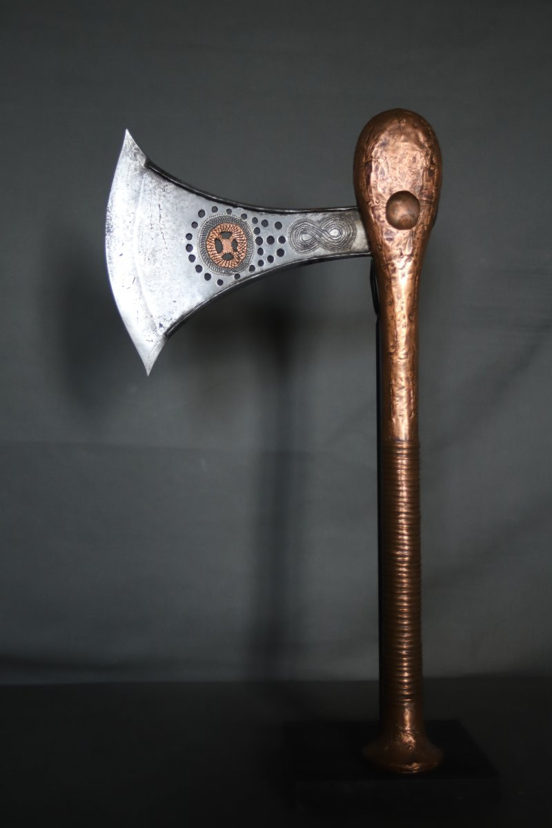 Prestige Axe In Wrought Iron And Copper - Songye, Drc, Zaire, Early 20th Century-photo-2