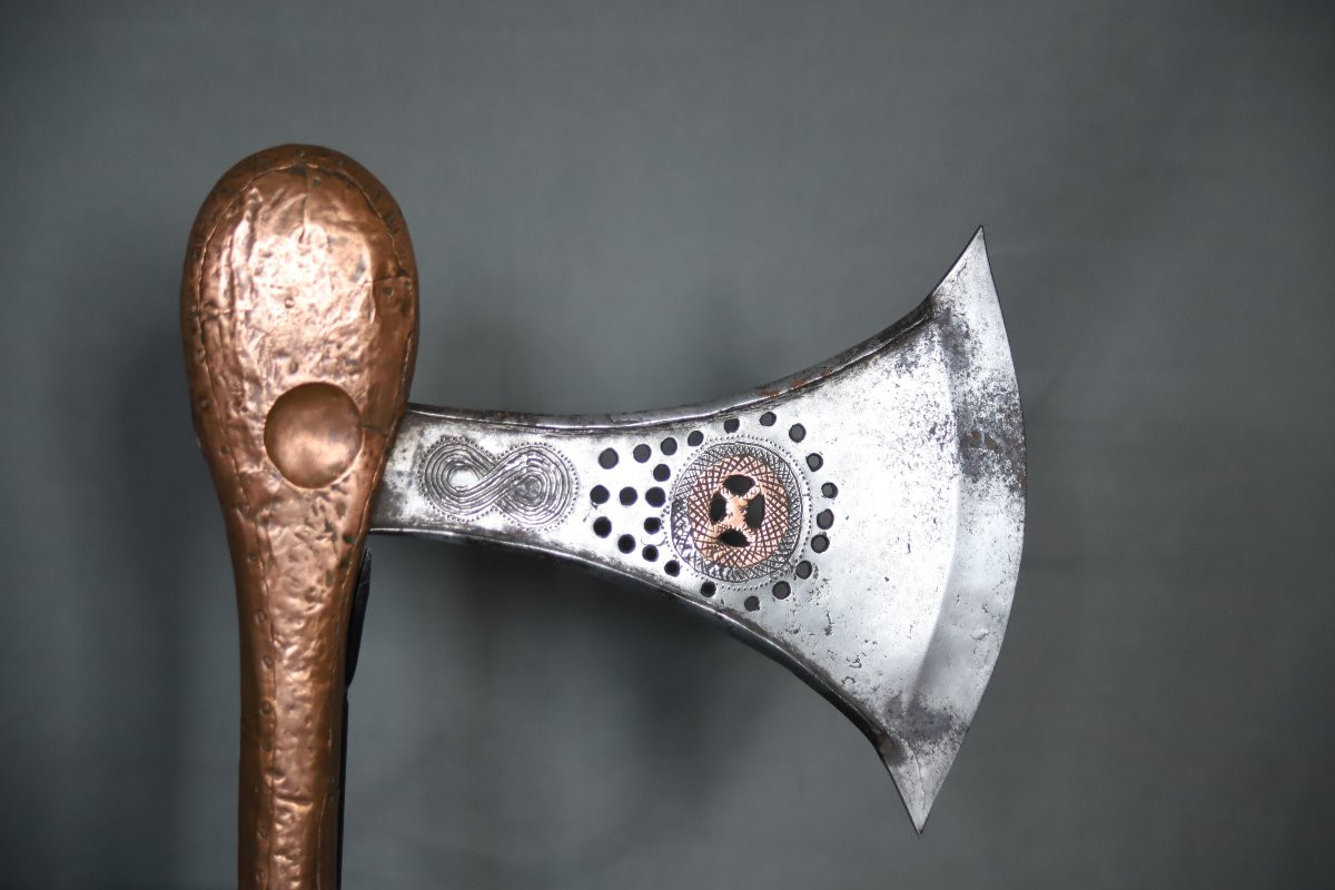 Prestige Axe In Wrought Iron And Copper - Songye, Drc, Zaire, Early 20th Century-photo-2