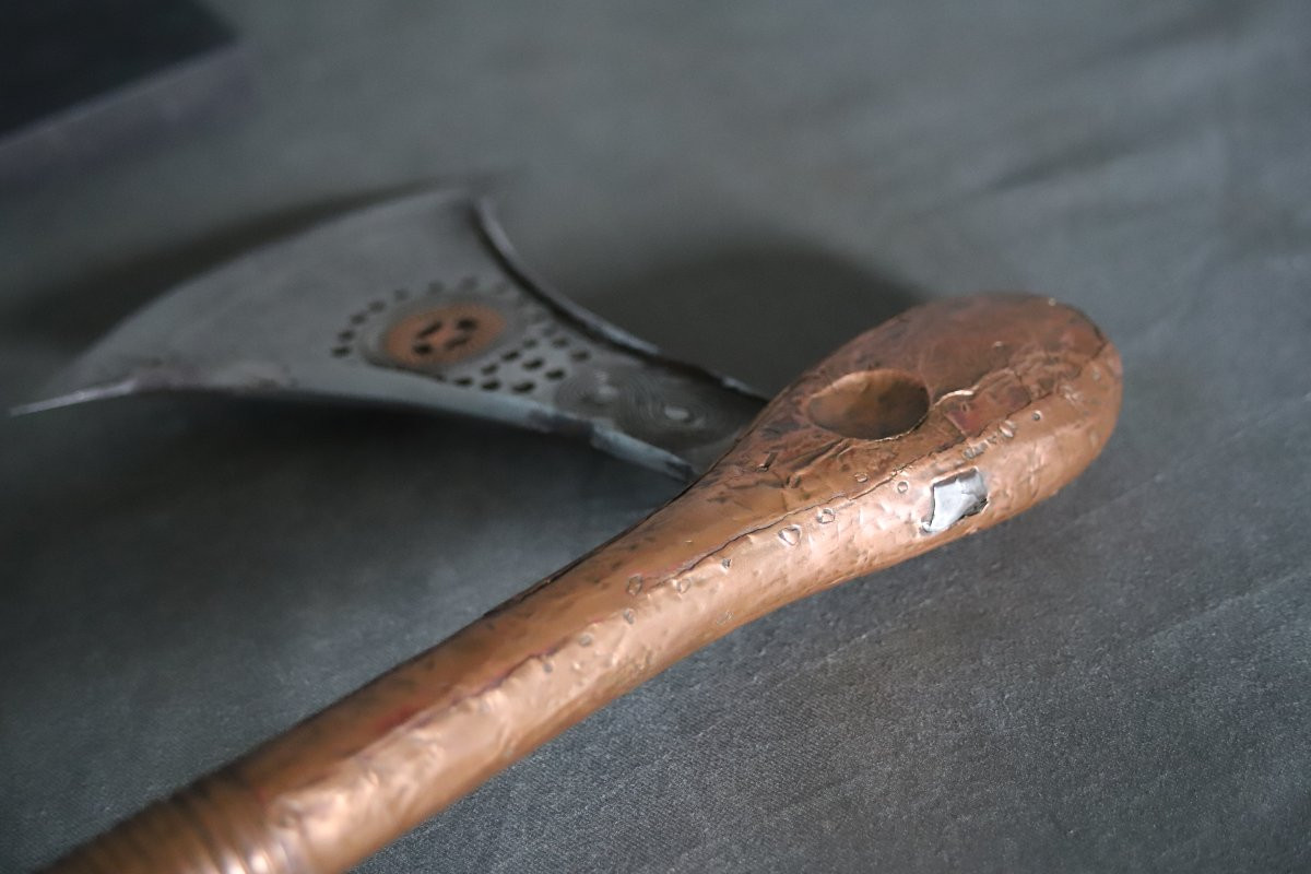 Prestige Axe In Wrought Iron And Copper - Songye, Drc, Zaire, Early 20th Century-photo-5