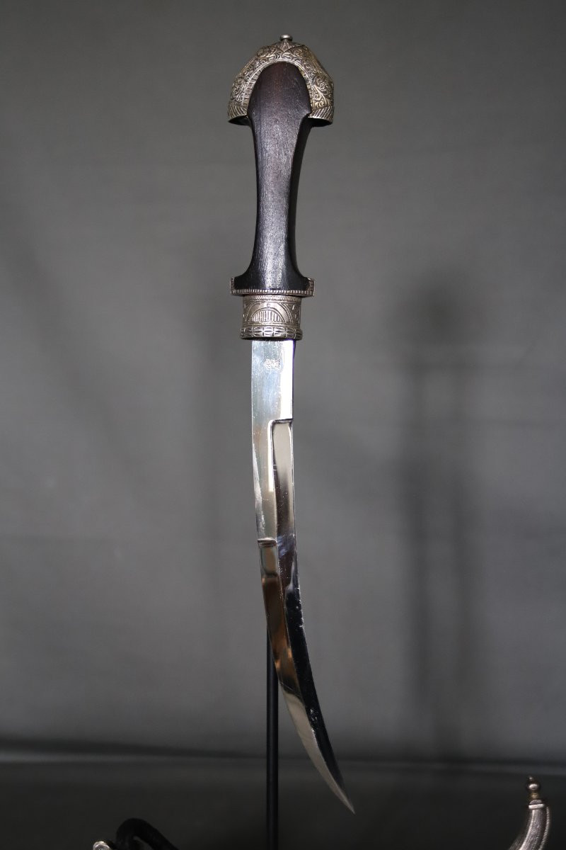 Moroccan Koumya Dagger, Solid Silver And Ebony - Morocco, Circa 1930-40-photo-5