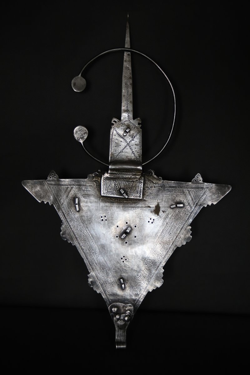 Large Moroccan Enameled Silver Fibula - Ait Ouaouzguit Tribe - Morocco 19th - Early 20th Century-photo-5