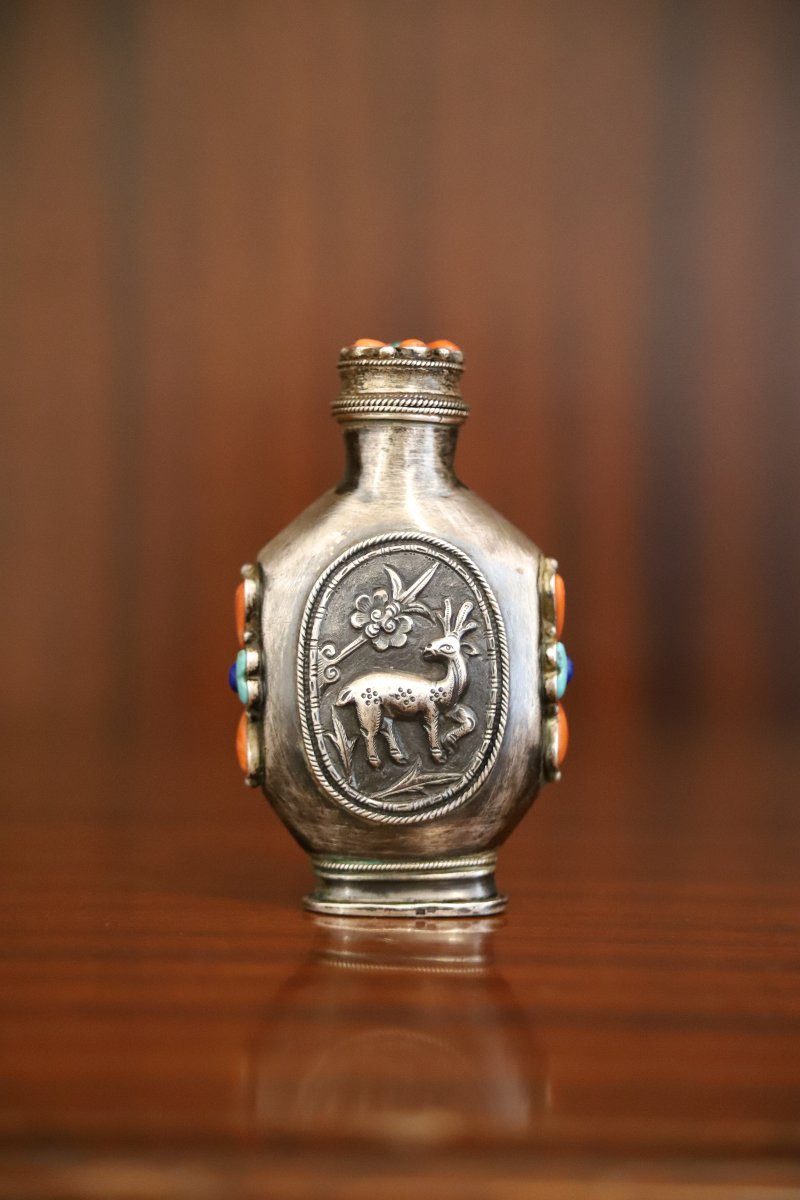 Tabatière En Argent - Tibet Ou Mongolie, 19ème Siècle-photo-2