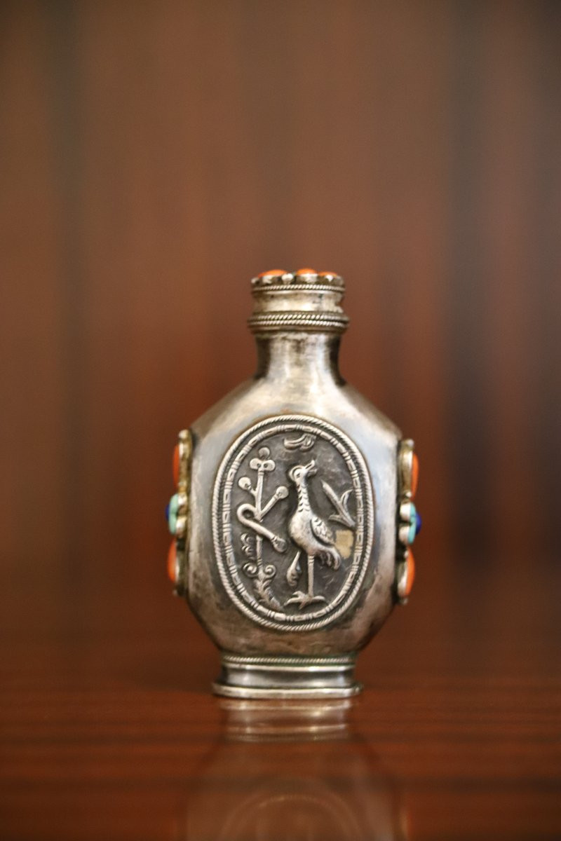 Tabatière En Argent - Tibet Ou Mongolie, 19ème Siècle-photo-3